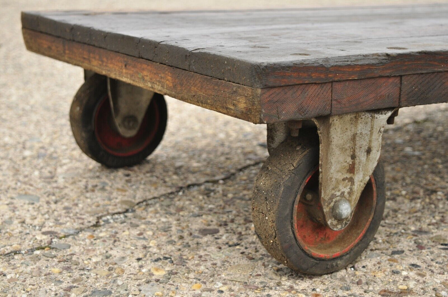 Vintage Fairbanks American Industrial Wood & Iron Factory Work Cart Coffee Table