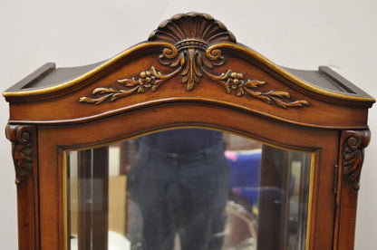 Vintage French Louis XV Style Narrow Walnut Glass Display Cabinet Curio