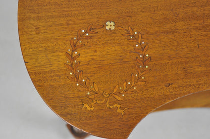 French Empire Style Mahogany Mother of Pearl Wreath Inlay Accent Side Table