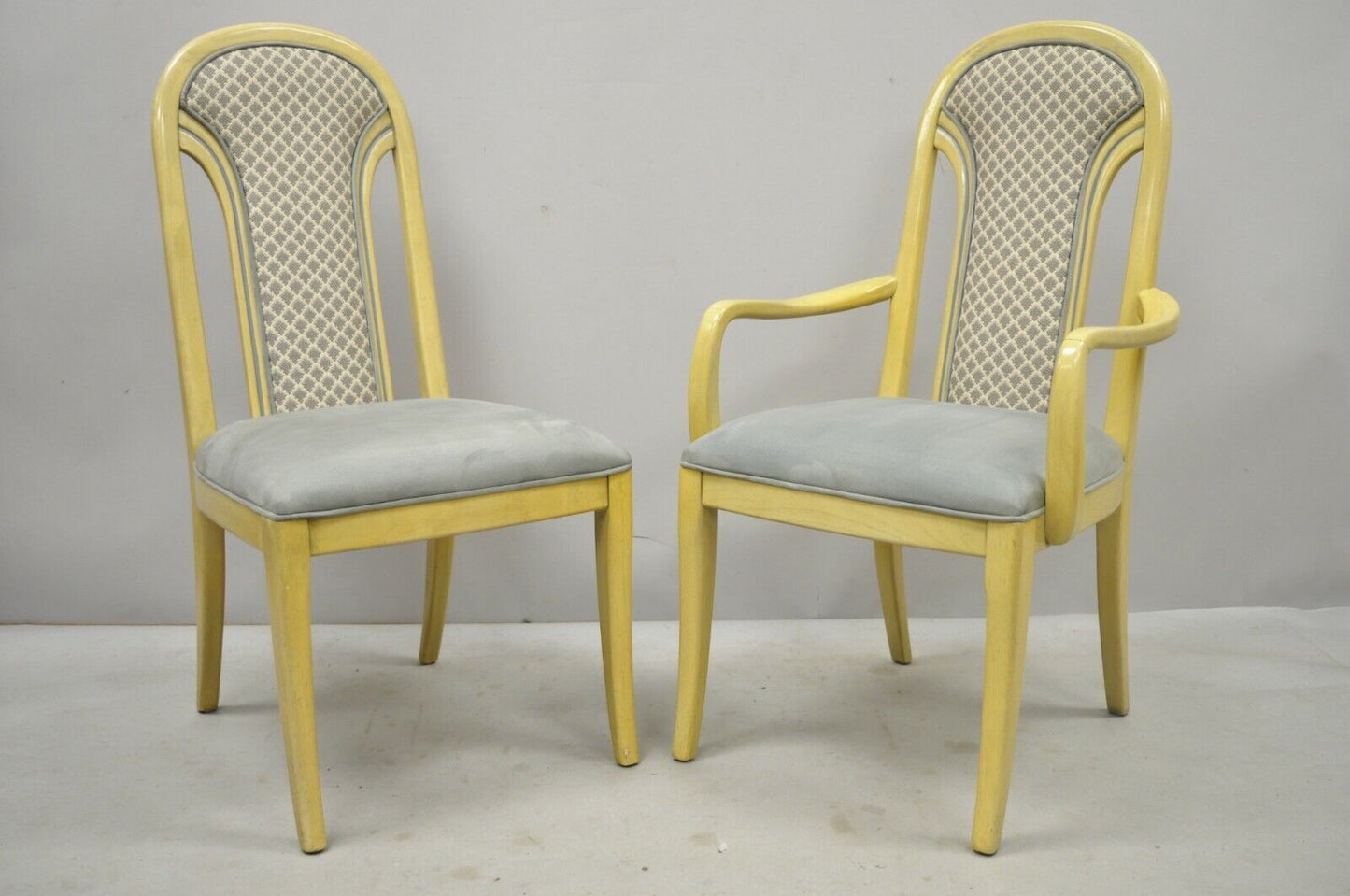 Set 6 Vintage Art Deco Style Cream Upholstered Back Dining Chairs attr. Henredon