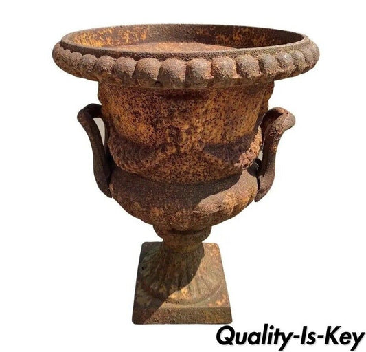 Cast Iron French Classical Style Urn Form 17" Outdoor Garden Planter with Faces