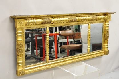 Antique American Federal Gold Giltwood Overmantle 66" Triple Mirror