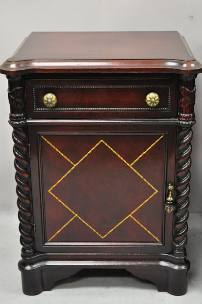 Vtg Mahogany Hollywood Regency Leather Door Nightstands Bedside Tables - a Pair