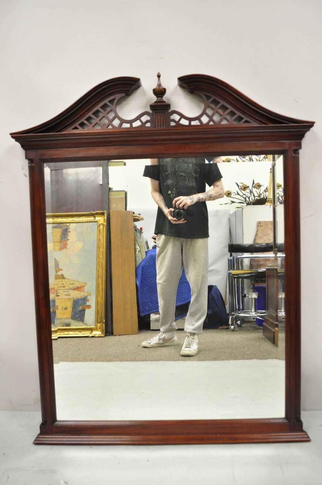 Pennsylvania House Mahogany Beveled Glass Chippendale Dresser Mirror w/ Finial