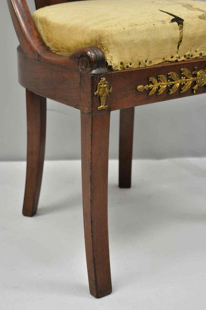 Early 19th Century French Empire Regency Mahogany Side Chair with Bronze Ormolu