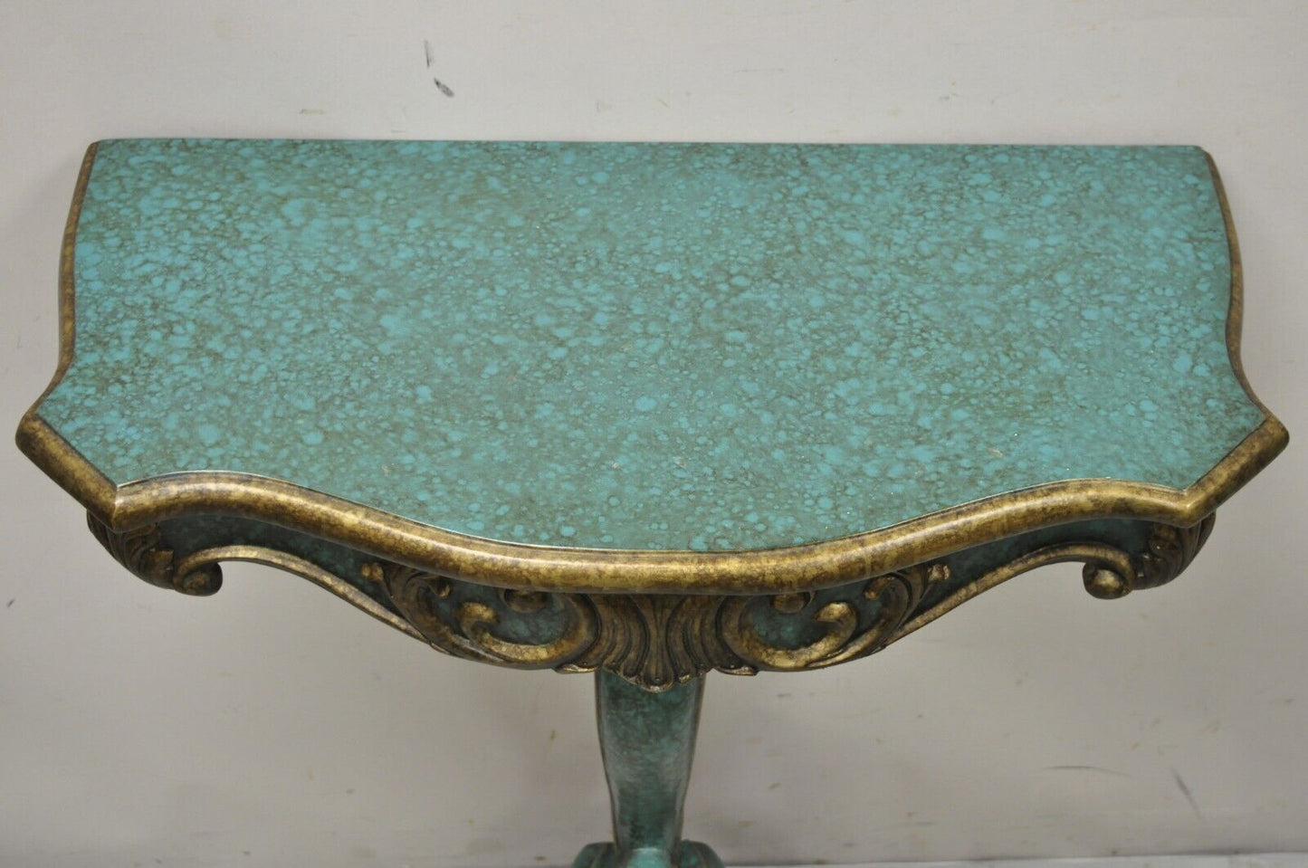 Rococo Baroque Style Green Blue Gold Small Pedestal Base Console Side Table