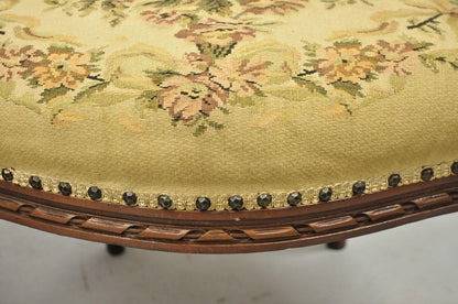 Antique French Country Louis XV Victorian Floral Tapestry Arm Chairs - a Pair