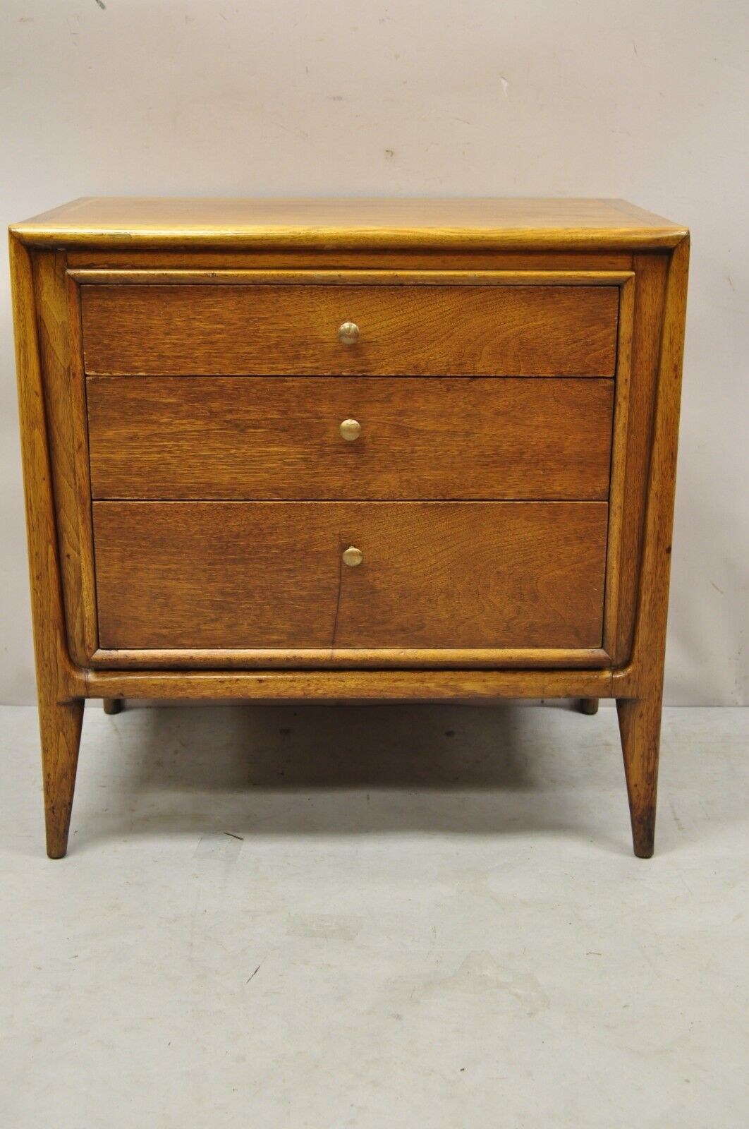 John Stuart Facade Mt. Airy Furniture Walnut 3 Drawer MCM Nightstand