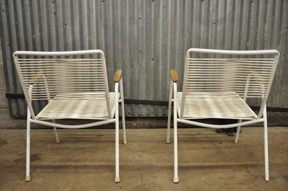 4 Vintage Aluminum Vinyl Rope Cord Seat Mid Century Modern Pool Lawn Arm Chairs