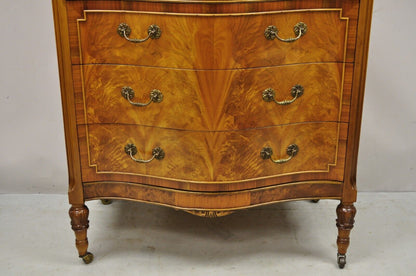 French Louis XV Style Satinwood Serpentine Highboy Tall Chest Dresser by Joerns