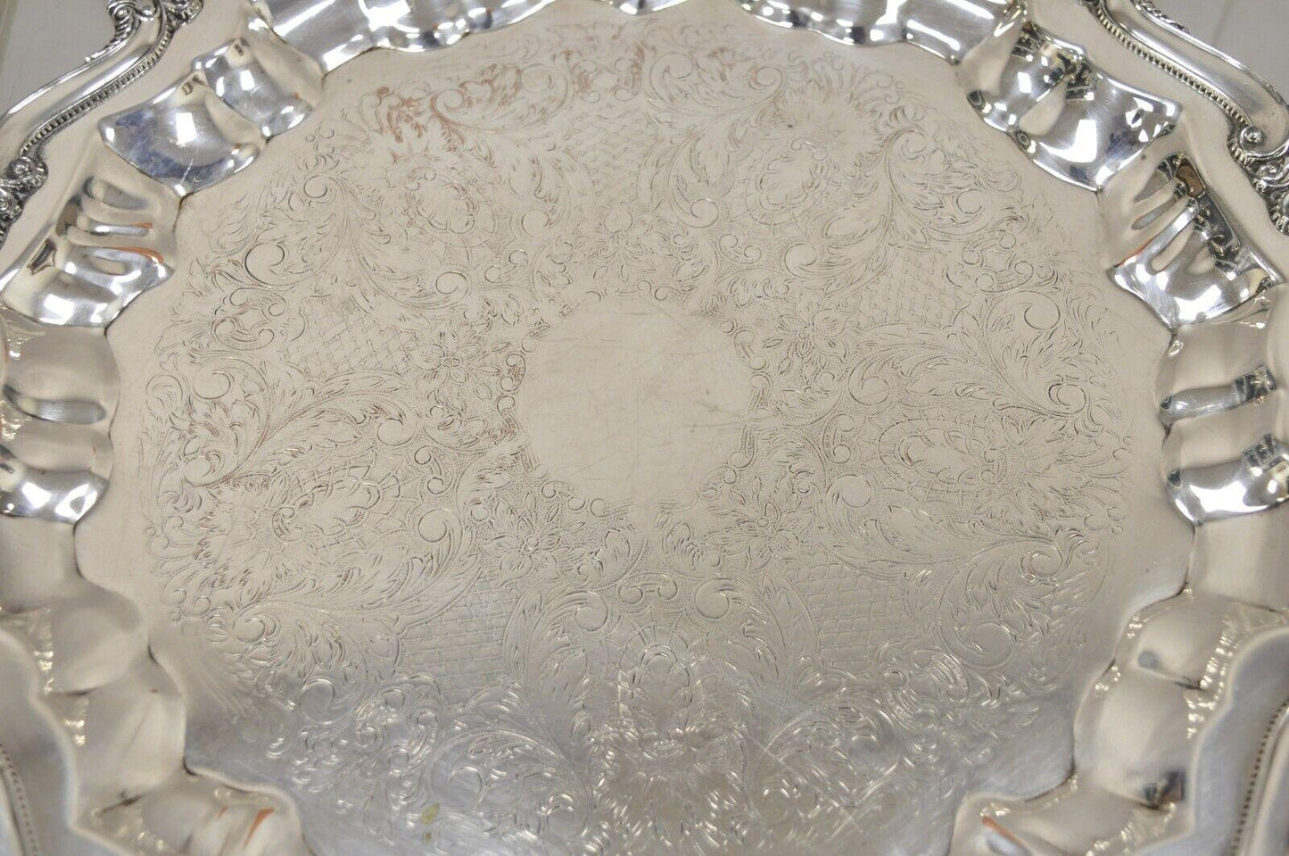 WNS Blackinton Chippendale 1457 Silver Plated Round Scalloped Platter Tray