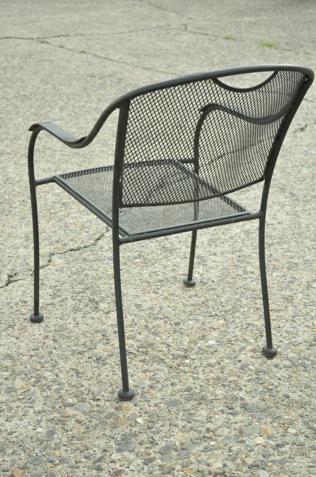 20th C Modern Wrought Iron Sculptural Black Outdoor Arm Chairs - Set of 4