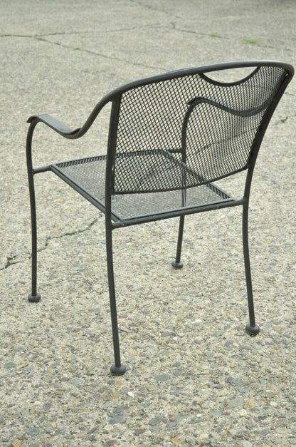 20th C Modern Wrought Iron Sculptural Black Outdoor Arm Chairs - Set of 4