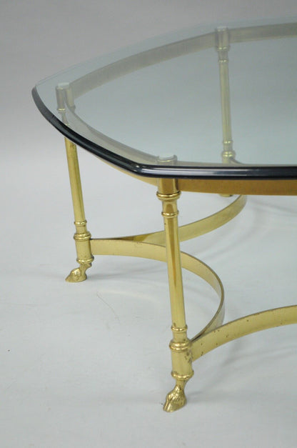 Vintage Labarge Brass Hoof Foot Hollywood Regency Hexagonal Glass Coffee Table