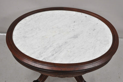 Antique Eastlake Victorian Carved Walnut Oval Marble Top Parlor Coffee Table