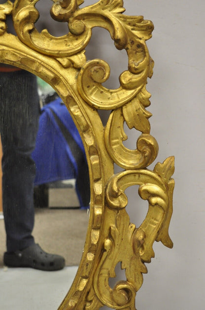 Vintage Italian Carved Wood Gold Gilt French Rococo Style Wall Mirror