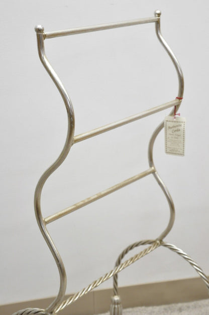 Vtg Italian Hollywood Regency Silver Gilt Metal Iron Towel Rack with Tassel Feet