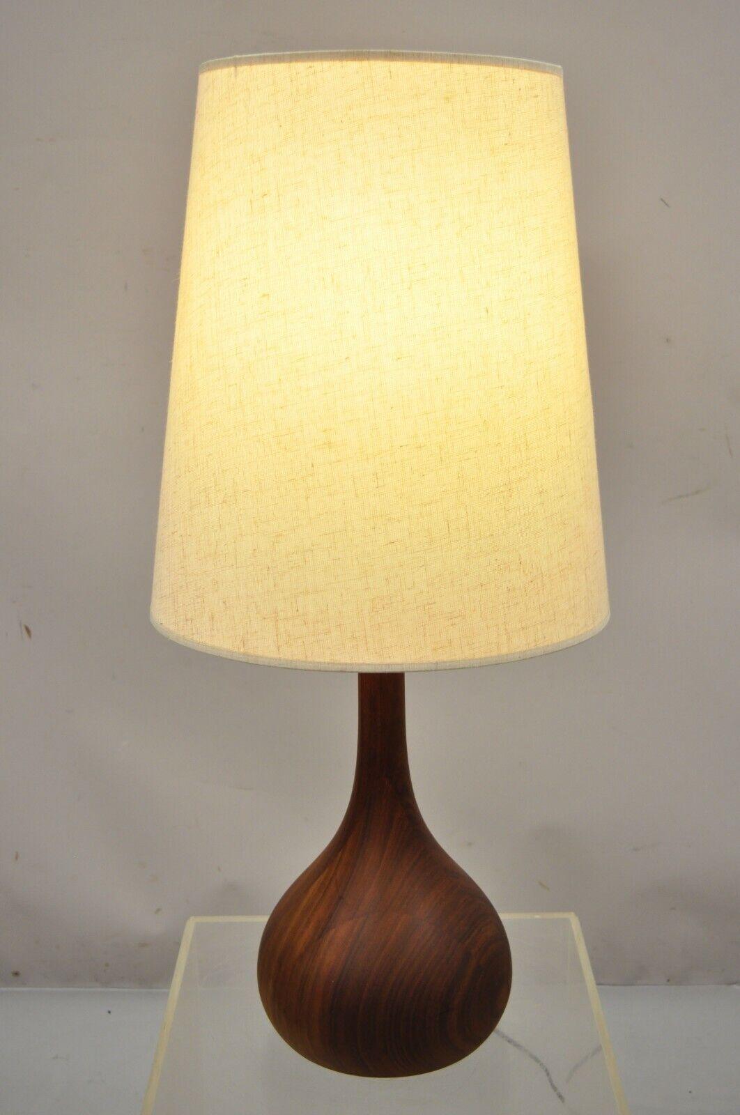 Mid Century Danish Modern Staved Teak Wood Bulbous Sculpted Table Lamp