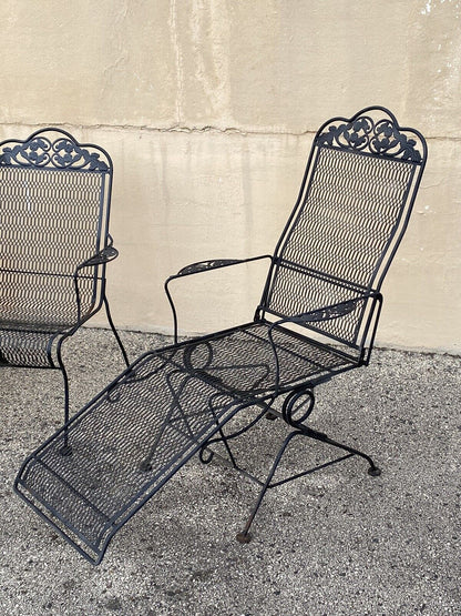 Vintage Wrought Iron Rose and Vine Pattern Garden Patio Chairs - 7 Pc Set