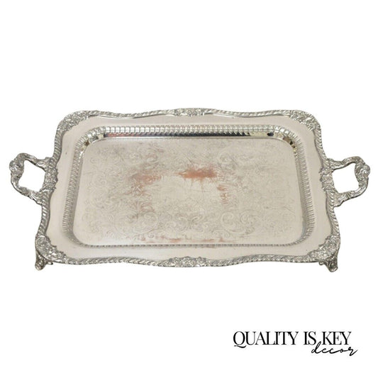 Vintage Victorian Style Silver Plated Twin Handle Ornate 26" Platter Tray