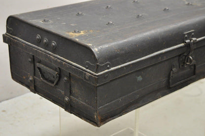 Antique Art Deco Steel Metal Military Weapons Black Storage Travel Trunk