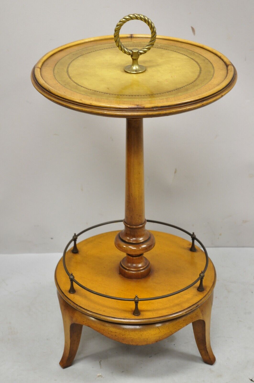 Weiman Heirloom Small Leather Top Round Smoking Stand Side Table Brass Ring