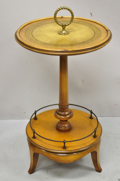 Weiman Heirloom Small Leather Top Round Smoking Stand Side Table Brass Ring