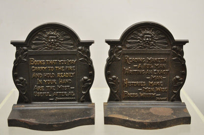 Antique Cast Iron Art Nouveau Johnsonsoniana and Bacon quote Bookends