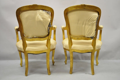 French Louis XV Style Gold Gilt Fauteuil Arm Chairs to Refinish DIY - a Pair