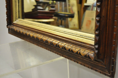 19th C American Victorian Hand Carved Oak Wood Gold Gilt Shadow Box Mirror