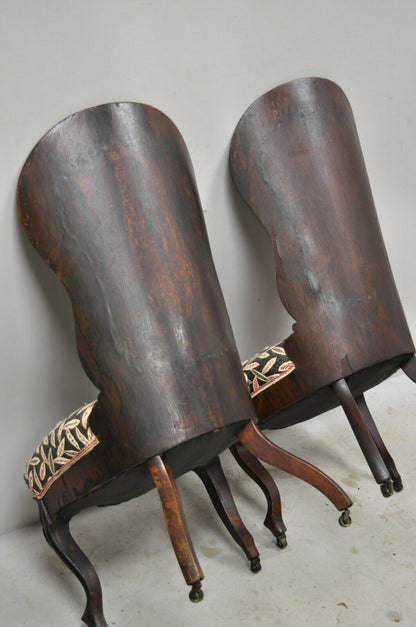 Laminated Rosewood John Henry Belter Victorian Slipper Lounge Chairs - a Pair