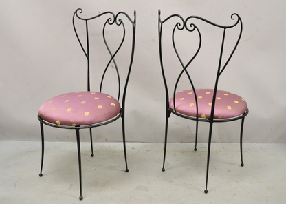 Pair Vtg Salterini Style Mid Century Modern Wrought Iron Scrolling Side Chairs