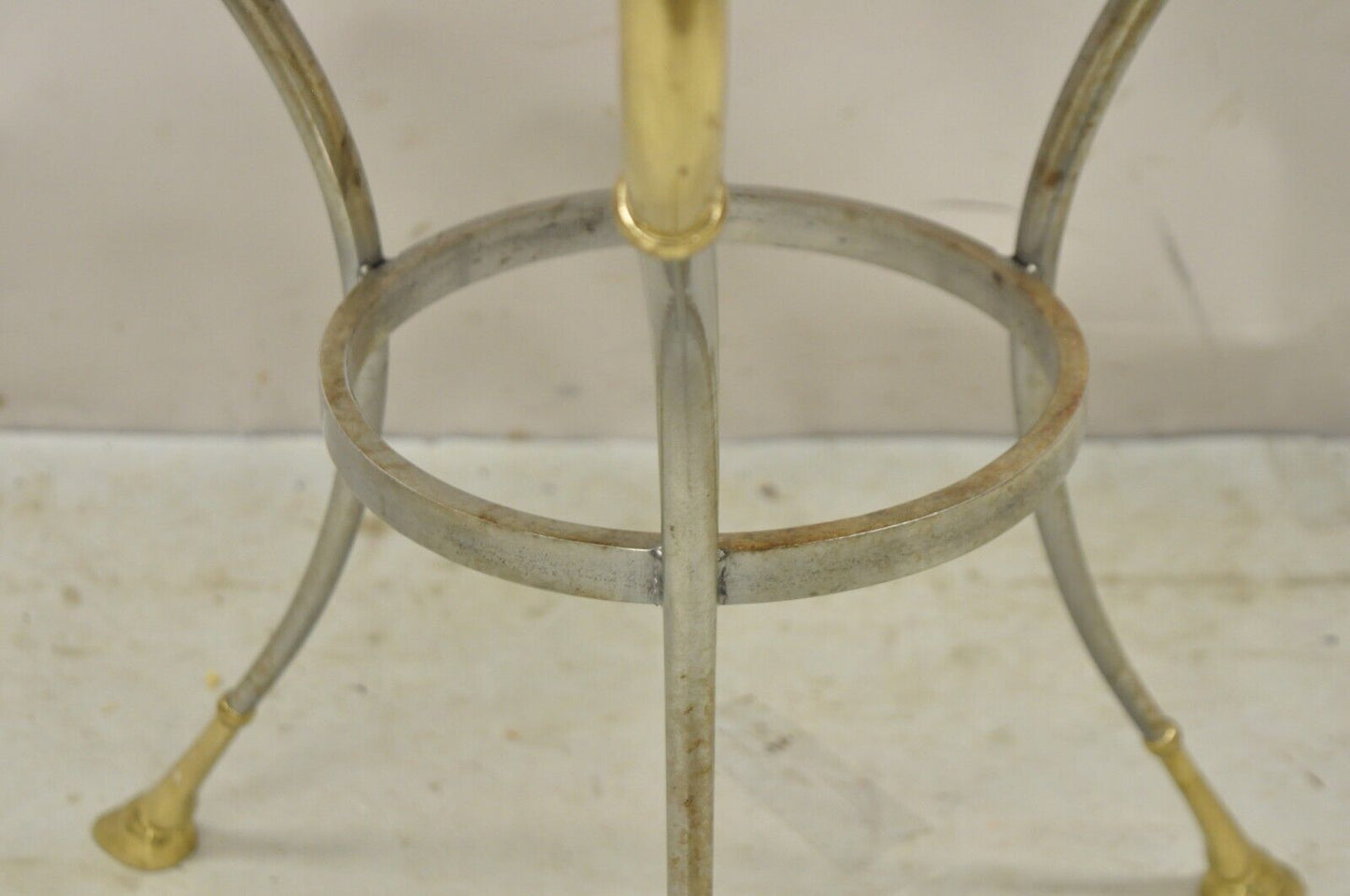 Italian Neoclassical Style Brass Rams Head Steel Metal Round Marble Side Table