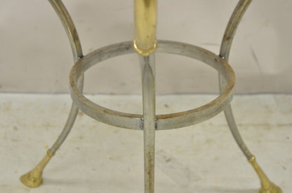 Italian Neoclassical Style Brass Rams Head Steel Metal Round Marble Side Table