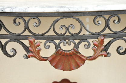 Antique French Art Nouveau Marble Top Wrought Iron Wall Mount Console Hall Table