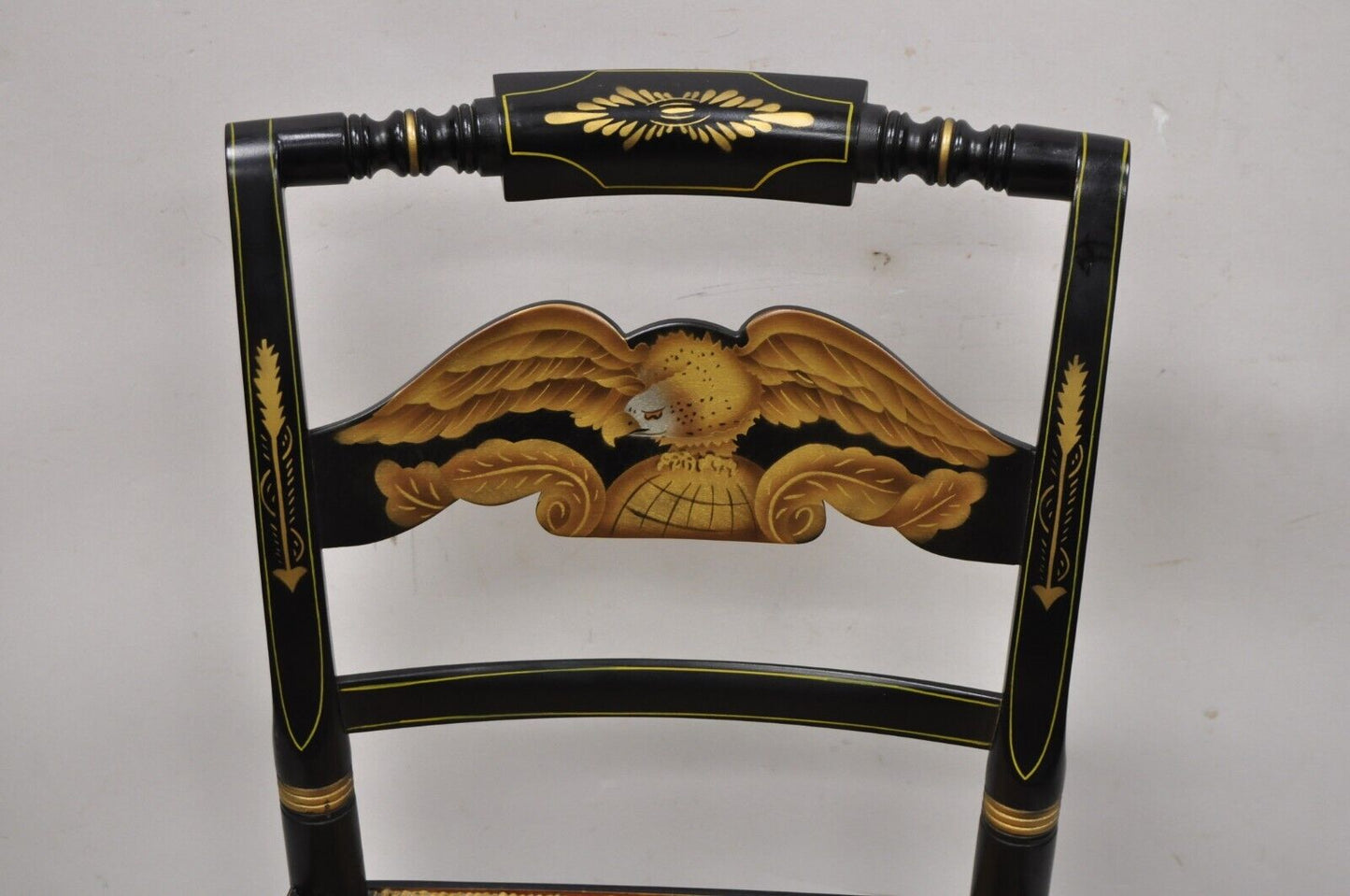 Vintage Hitchcock Black Side Chair with Gold Eagle Rope Cord Seat