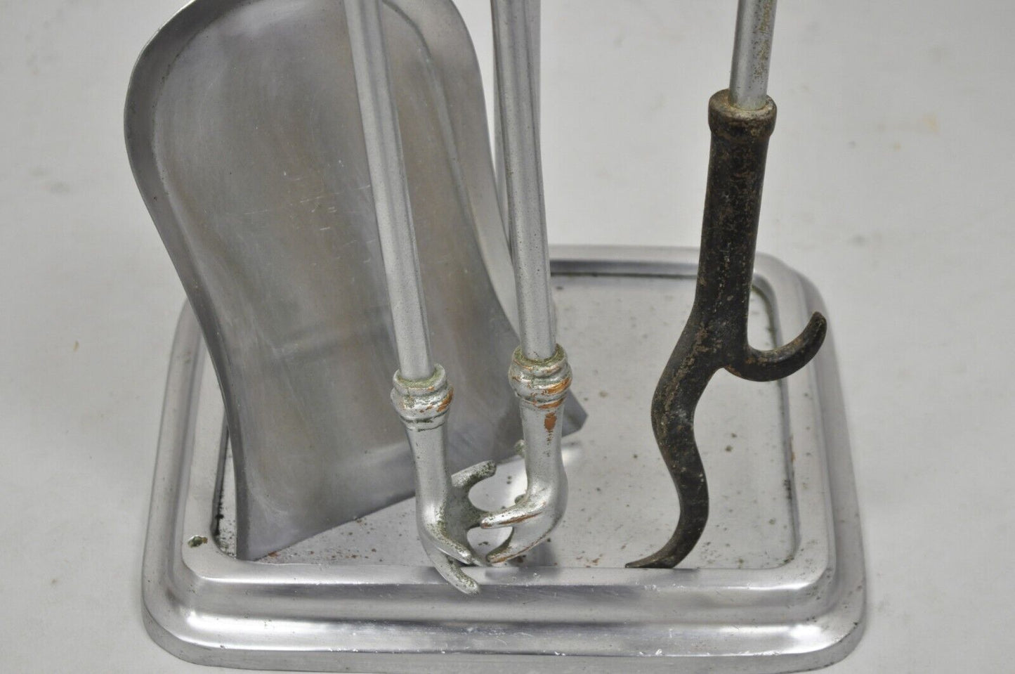Vintage Silver Pewter Metal Federal Style Urn Finial Fireplace Tool Set-4 Pc Set