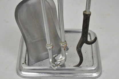 Vintage Silver Pewter Metal Federal Style Urn Finial Fireplace Tool Set-4 Pc Set