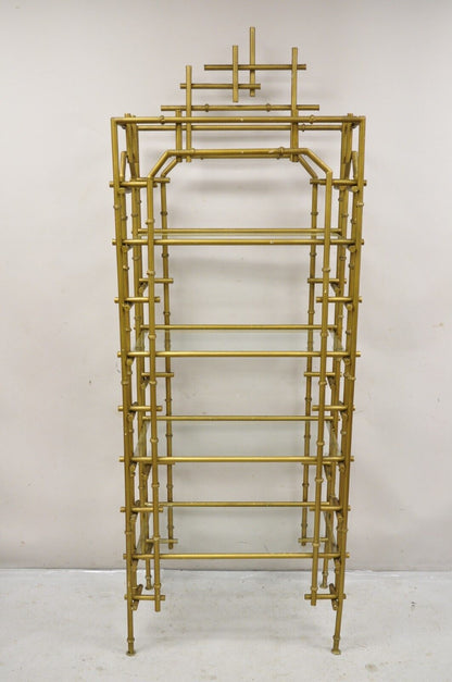 Hollywood Regency Faux Bamboo Chinese Chippendale Pagoda Gold Etagere Bookcase