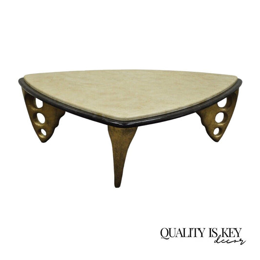 Contemporary Decorator Faux Marble Top Sculptural Triangular Coffee Table