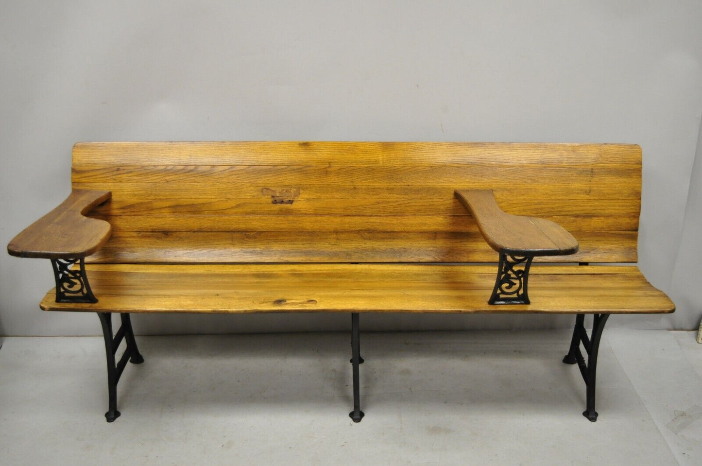 Antique Cast Iron and Oak Wood 72" Long Victorian School Work Bench Desk