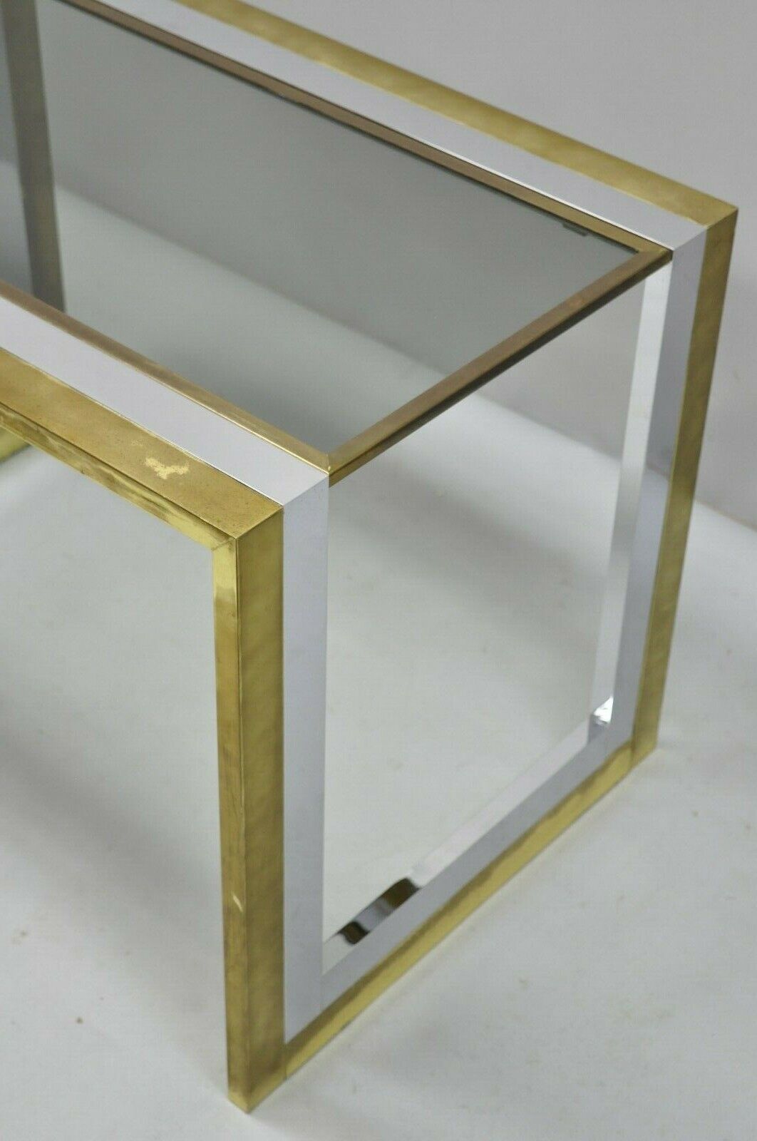 Vtg Mid Century Modern Chrome Brass Glass Waterfall Side Table by Messin Finland