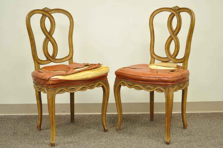 6 Pretzel Ribbon Back Hollywood Regency French Provincial Rococo Dining Chairs