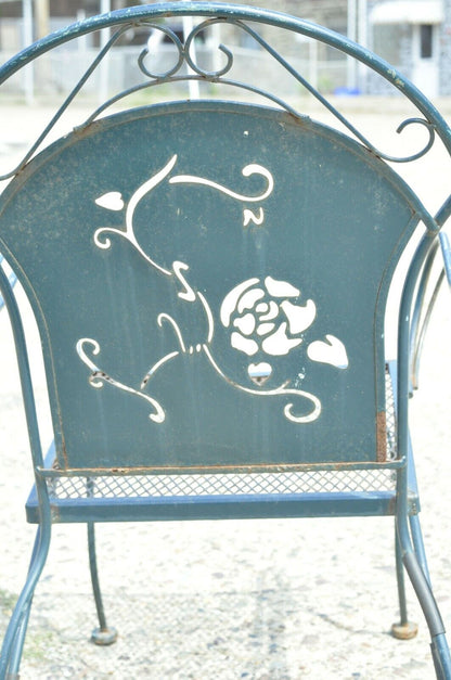 Vintage Mid Century Wrought Iron Pierced Rose Garden Patio Dining Arm Chair