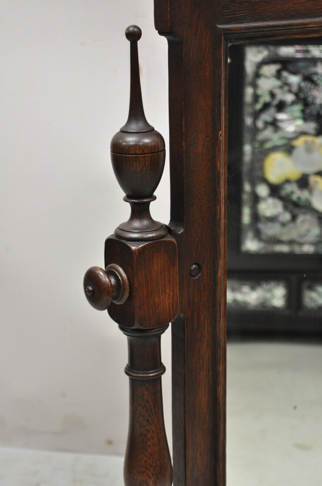 Antique Jacobean Style Oak Wood Pivoting Dresser Shaving Mirror