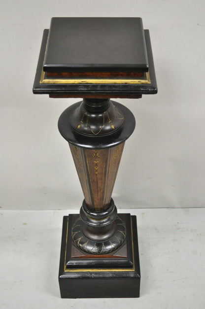 Antique Ebonized Victorian Aesthetic Movement Marble Top Pedestal Plant Stand