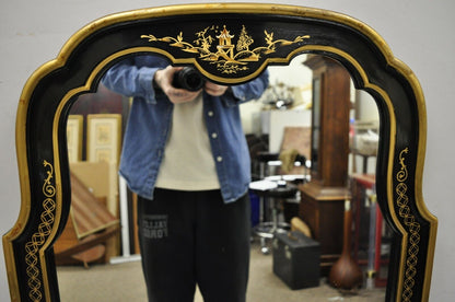 Vintage Chinoiserie Drexel Et Cetera Style Black Gold Arch Wall Mirror