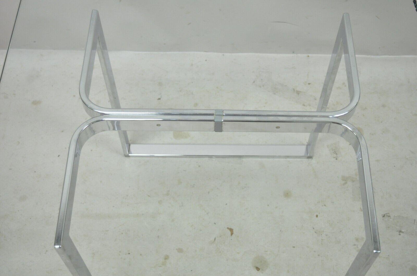 Mid Century Sculpted Chrome Base Rectangular Glass Top Occasional Side Table