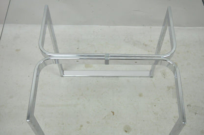 Mid Century Sculpted Chrome Base Rectangular Glass Top Occasional Side Table