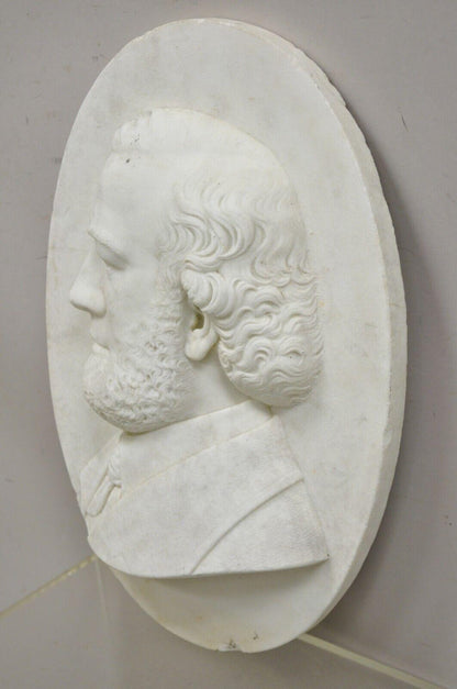 Antique Oval Marble Relief Carved 20" French Bust of Bearded Gentleman